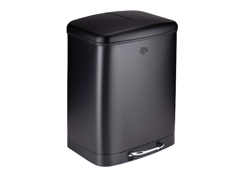 Une poubelle noire en métal Dirt Devil.