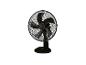 Ventilateur de table noir avec grille de protection.