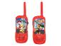 Deux talkies-walkies rouges pour enfants avec des personnages de la Pat' Patrouille.