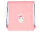 Sac à cordon rose avec une tête de licorne de dessin animé.