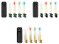 Bougies LED avec télécommande, disponibles en vert foncé et or, avec des flammes colorées.