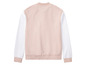 Une veste bomber rose avec des manches blanches.