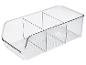 Organisateur transparent en plastique à trois compartiments pour réfrigérateur ou garde-manger.