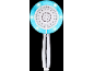 Pommeau de douche chromé avec un anneau lumineux LED bleu et plusieurs réglages de jet.