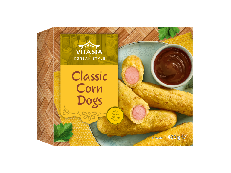 Emballage de corn-dogs coréens classiques avec sauce barbecue au miel, 490g