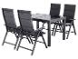 Ensemble de mobilier de jardin: table et quatre chaises pliantes gris foncé.