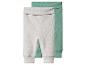 Deux paires de leggings côtelés pour bébé, un gris clair et un vert menthe.
