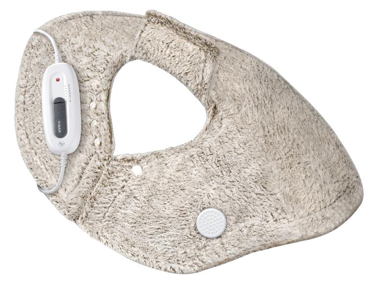 Coussin chauffant électrique Sanitas beige avec contrôleur de température et arrêt automatique.