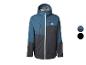Veste d'extérieur pour homme en bleu et gris foncé avec des détails orange.