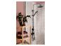 Un système de douche noir avec pommeau de douche pluie et douchette dans une salle de bain moderne.