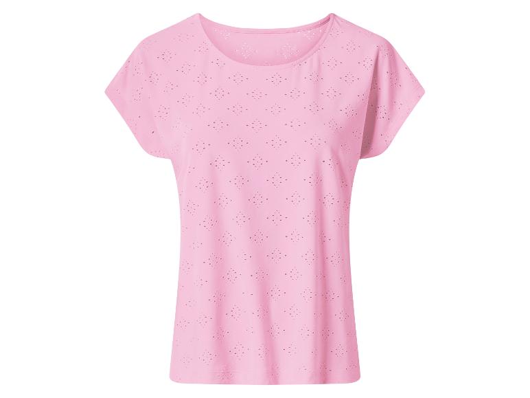 T-shirt rose clair à manches courtes et motif ajouré.