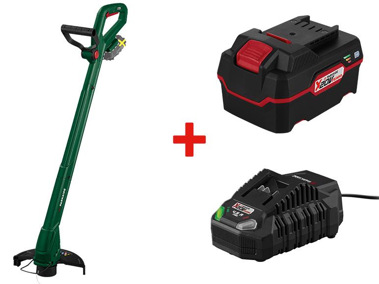 Débroussailleuse Parkside X20V Team avec batterie et chargeur.