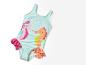 Maillot de bain enfant, motif hippocampes, couleurs pastel.