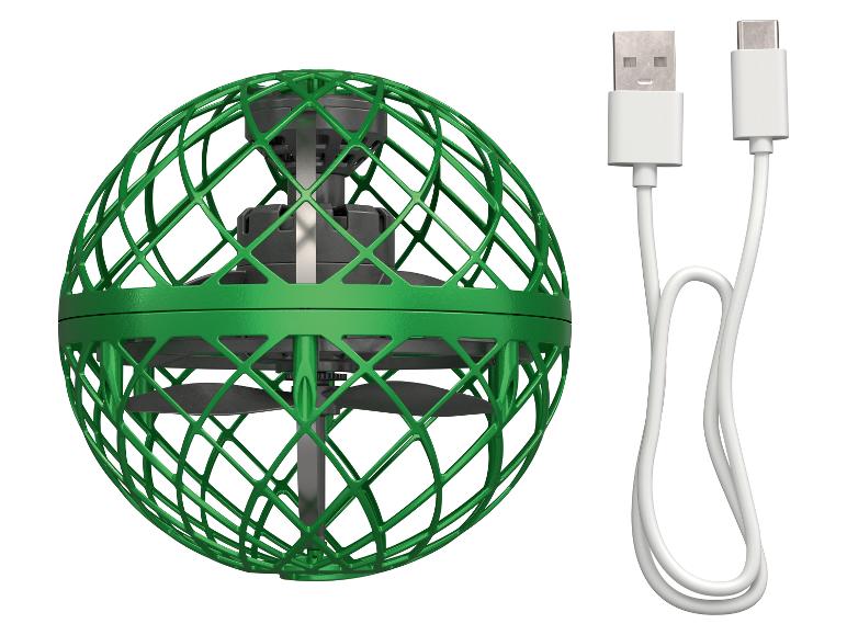 Un drone vert en forme de boule avec deux câbles USB.