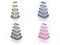 Quatre ensembles de contenants de stockage en plastique de différentes couleurs.