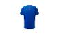 T-shirt de sport bleu avec motif géométrique orange.