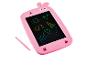 Tablette de dessin rose pour enfants avec stylet, affichant soleil, étoiles, chiffres et lettres.
