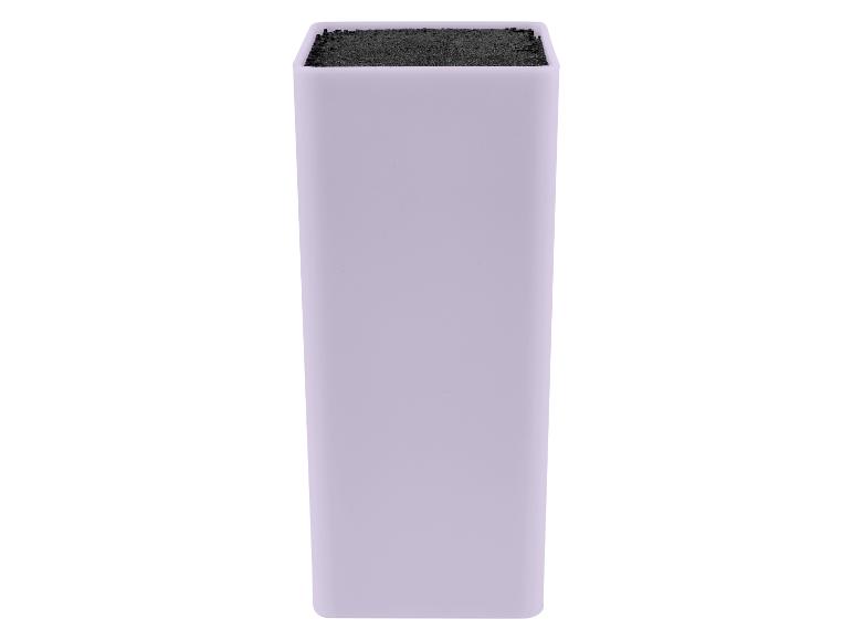 Bloc à couteaux lilas avec intérieur en mousse noire.