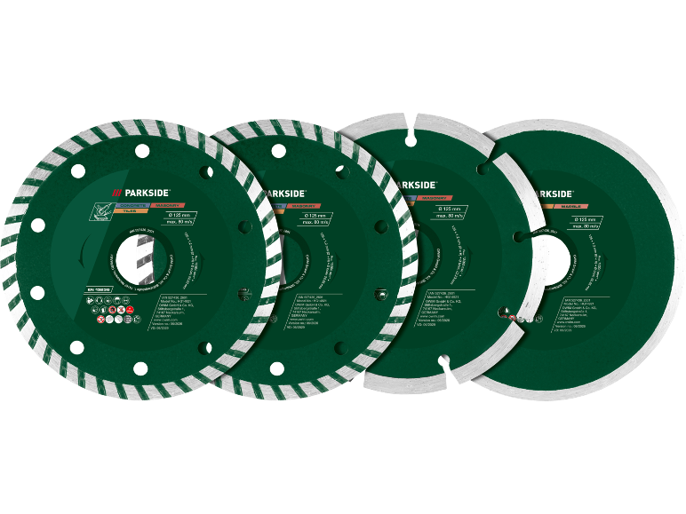 Quatre disques diamantés pour béton, maçonnerie, carrelage et marbre, diamètre 125 mm.