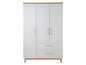 Une armoire blanche avec deux portes et deux tiroirs.