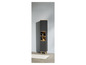 Une armoire de salle de bain gris foncé avec des accents en bois.