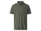 Polo vert foncé avec col et poignets à rayures blanches.