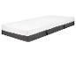 Un matelas blanc avec une housse grise et des poignées.