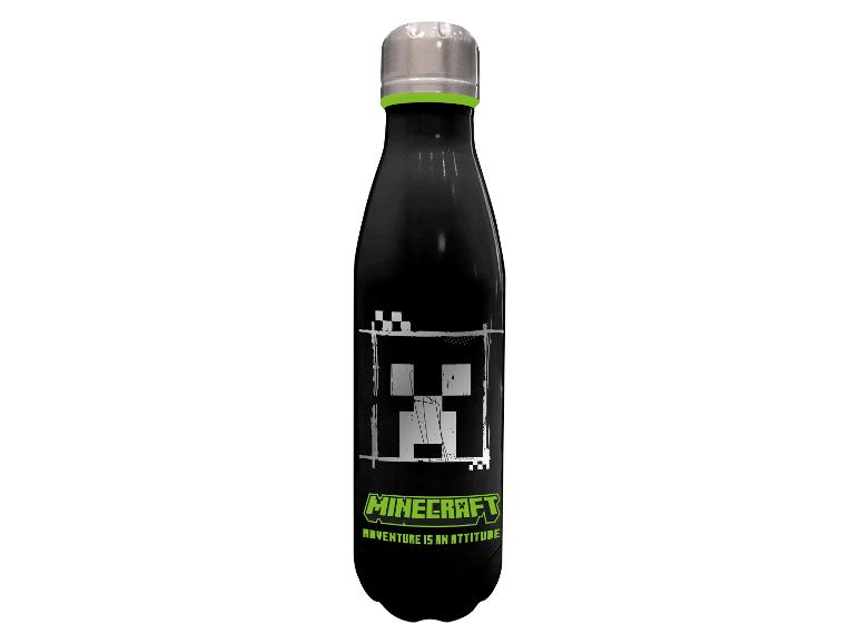 Gourde isotherme Minecraft noire avec design pixelisé.
