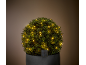Plante sphérique avec des lumières solaires décoratives dans un pot sombre.
