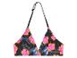 Haut de bikini triangle noir à imprimé floral hibiscus.