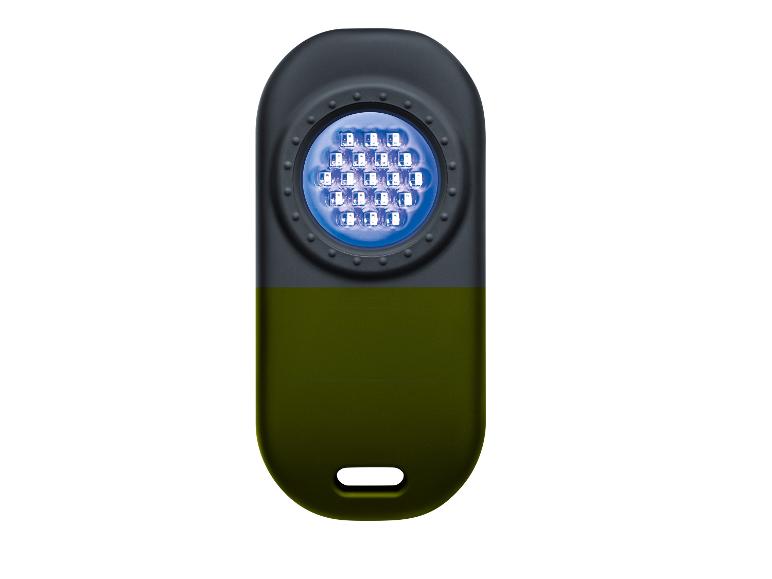 Lampe de poche LED UV compacte avec corps vert foncé et noir.