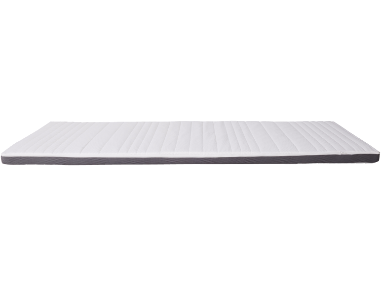 Matelas blanc avec bord gris.