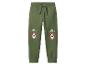 Pantalon de jogging vert olive pour enfant avec imprimé ours.