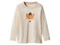 T-shirt beige à manches longues pour enfant avec un renard portant un bonnet.