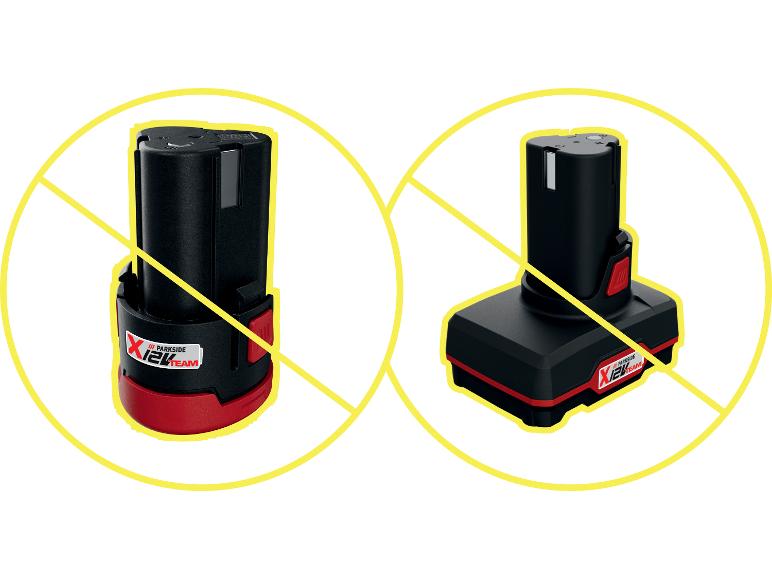 Deux batteries d'outils, une verticale et une sur une base, toutes deux avec des accents rouges.