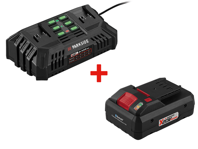 Chargeur quadruple Parkside X 20V Team et batterie Performance 4 Ah avec Bluetooth