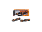 Ensemble de deux voitures de course miniatures orange et noires à l'échelle 1:43, avec emballage.