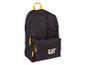 Sac à dos noir avec des accents jaunes et une poche avant