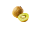 Un kiwi entier et un demi-kiwi juteux sur fond noir.