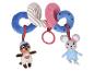 Jouet spirale pour poussette avec loutre et souris en peluche.