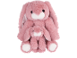 Deux peluches de lapins roses, un grand et un petit.