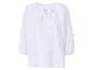 Blouse paysanne blanche brodée avec col à nouer et manches trois-quarts
