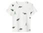 T-shirt blanc à manches courtes pour enfant avec motif dinosaures verts.
