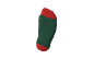 Chaussette verte avec pointe et talon rouges sur fond noir.