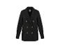 Blazer noir texturé à double boutonnage avec boutons dorés.