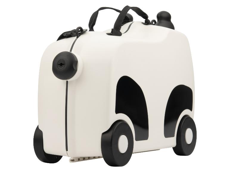 Valise enfant blanche et noire à roulettes avec poignée