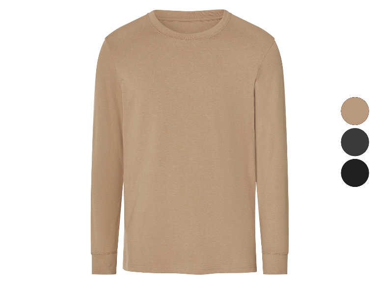 T-shirt à manches longues beige, noire et beige foncé.