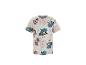 T-shirt blanc pour enfants avec des chiens de dessins animés et des écussons colorés.