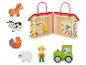 Jeu de ferme en bois : tracteur, animaux et personnages.