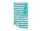 Tapis de plage rayé turquoise Crivit avec sac de transport.
